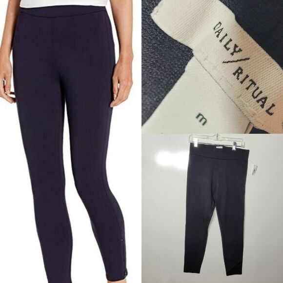NEW M DAILY RITUAL NAVY BLUE PONTE PANTS LEGGINGS MEDIUM NWT - Picture 1 of 6
